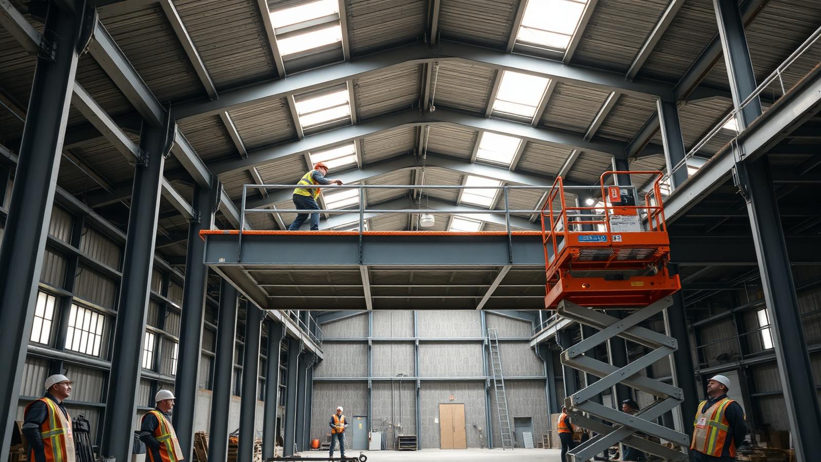 Montage d'une mezzanine métallique dans un local d'activité parisien