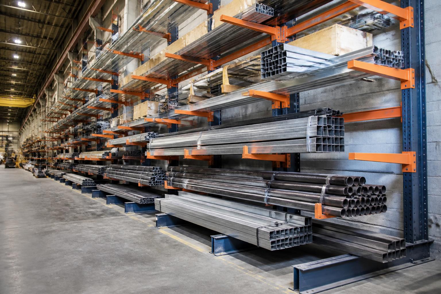 Rack cantilever chargé de profilés métalliques